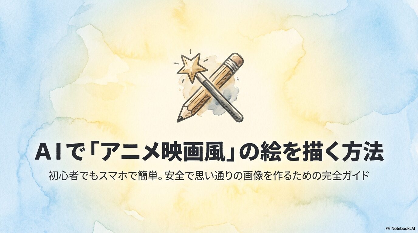 魔法の杖と鉛筆のイラストが描かれた「ChatGPTでジブリ風の絵を描く方法」のタイトル画像