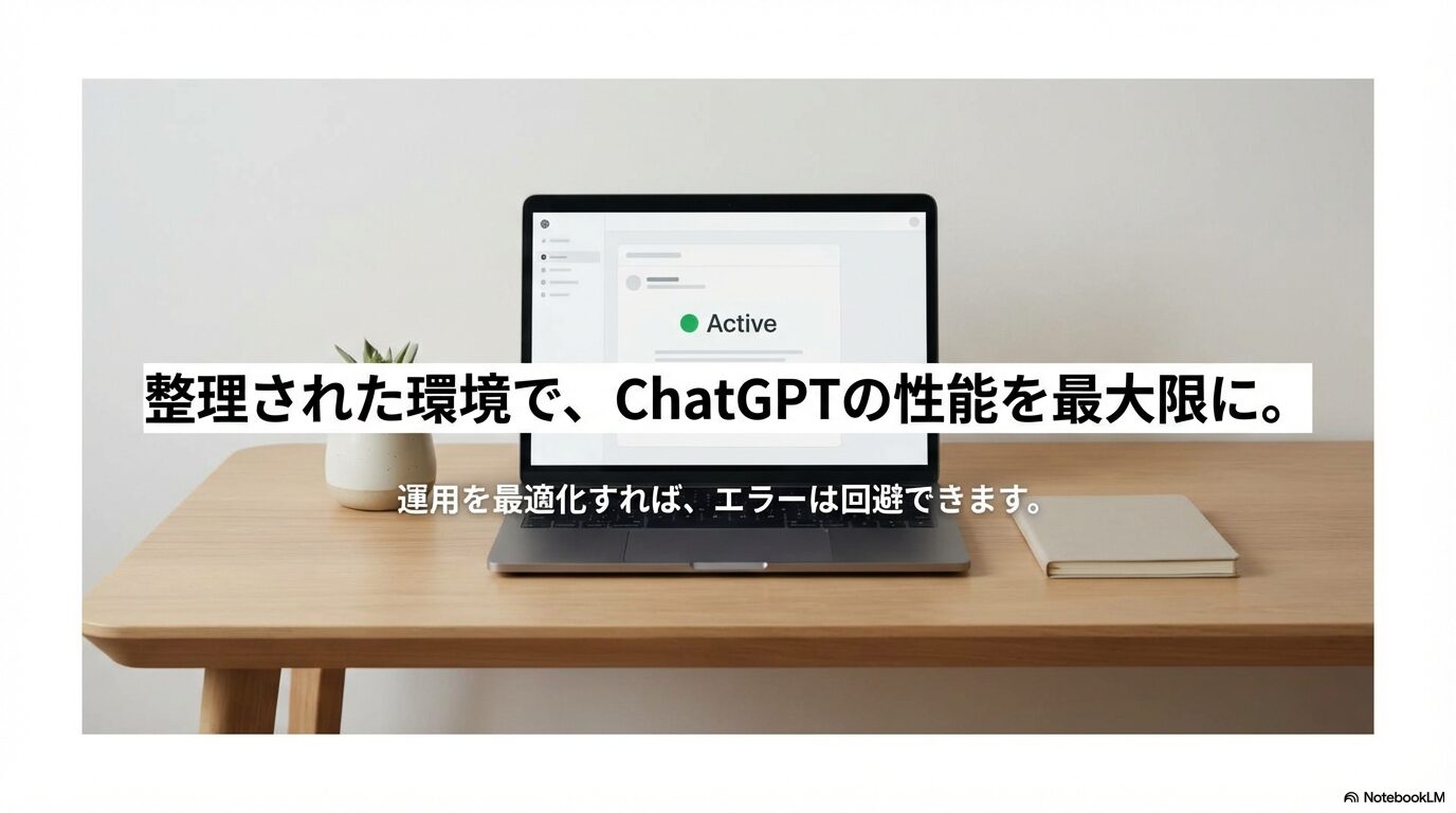 整理された環境でChatGPTの性能を最大限に引き出すメッセージ。