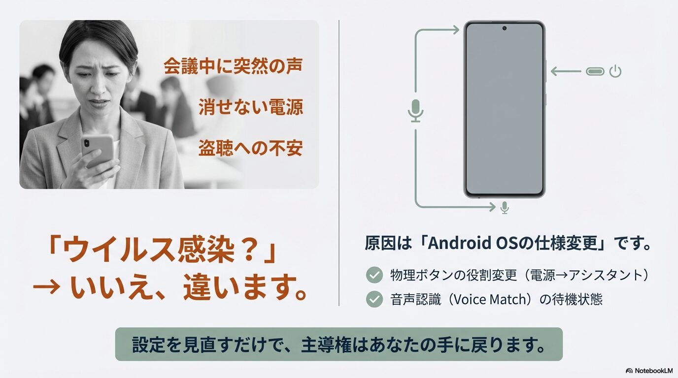 会議中の誤作動や電源が切れない問題、盗聴への不安などGeminiのトラブル事例とAndroid OSの仕様変更について