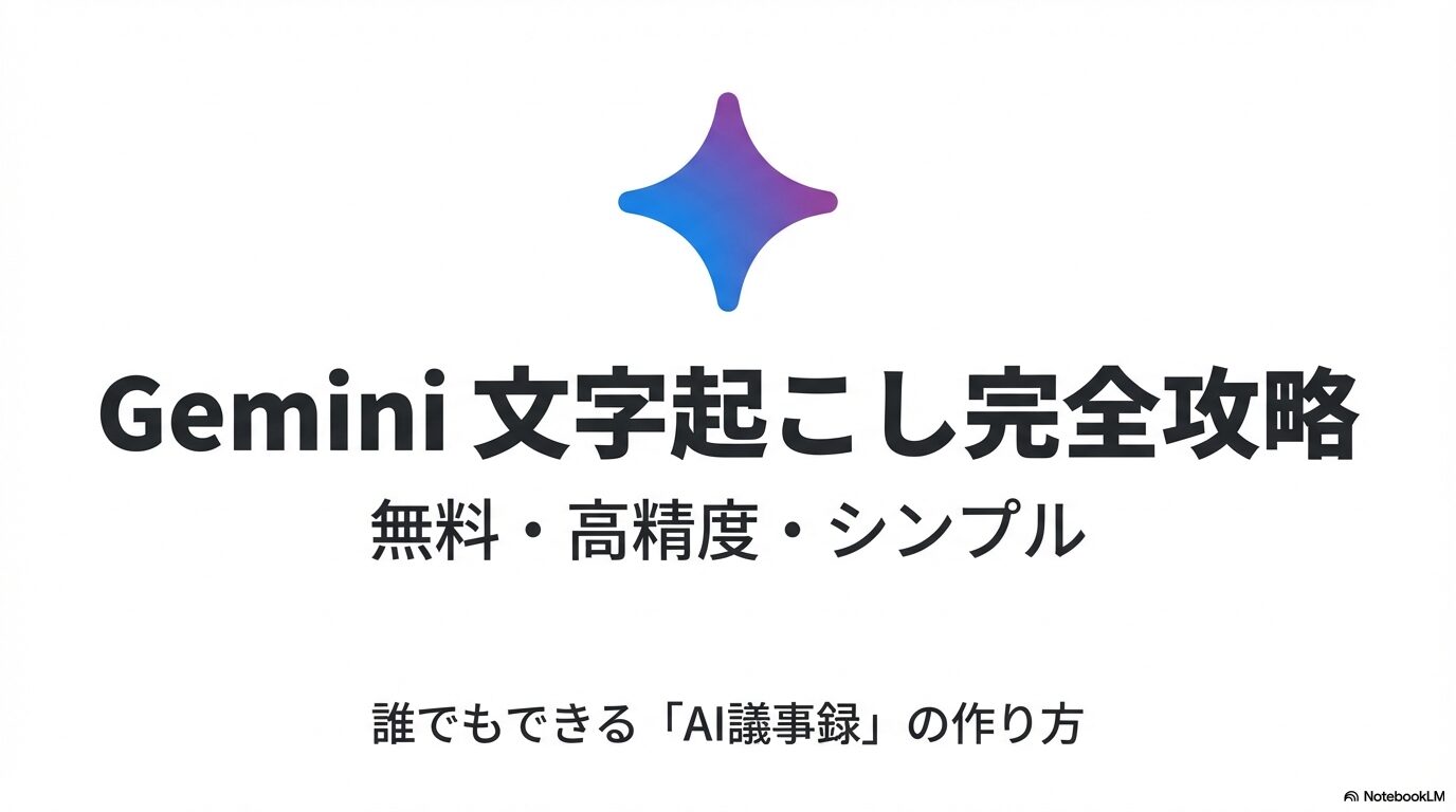 GoogleのAI「Gemini」を使った文字起こし完全攻略ガイド。無料・高精度・シンプルな議事録作成方法を解説。