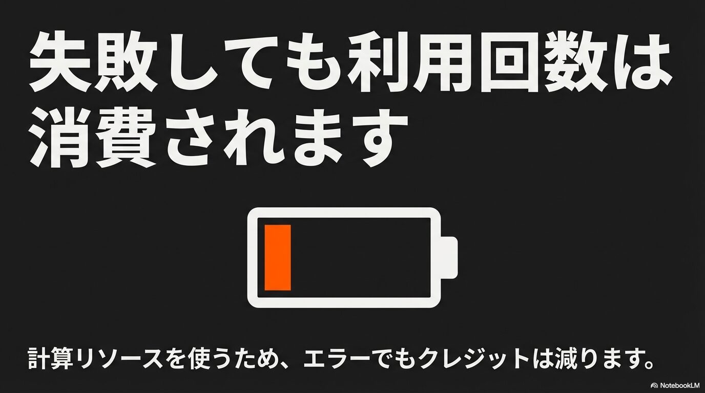 計算リソースを使用するため動画生成エラーでもクレジット利用回数は減るという注意点