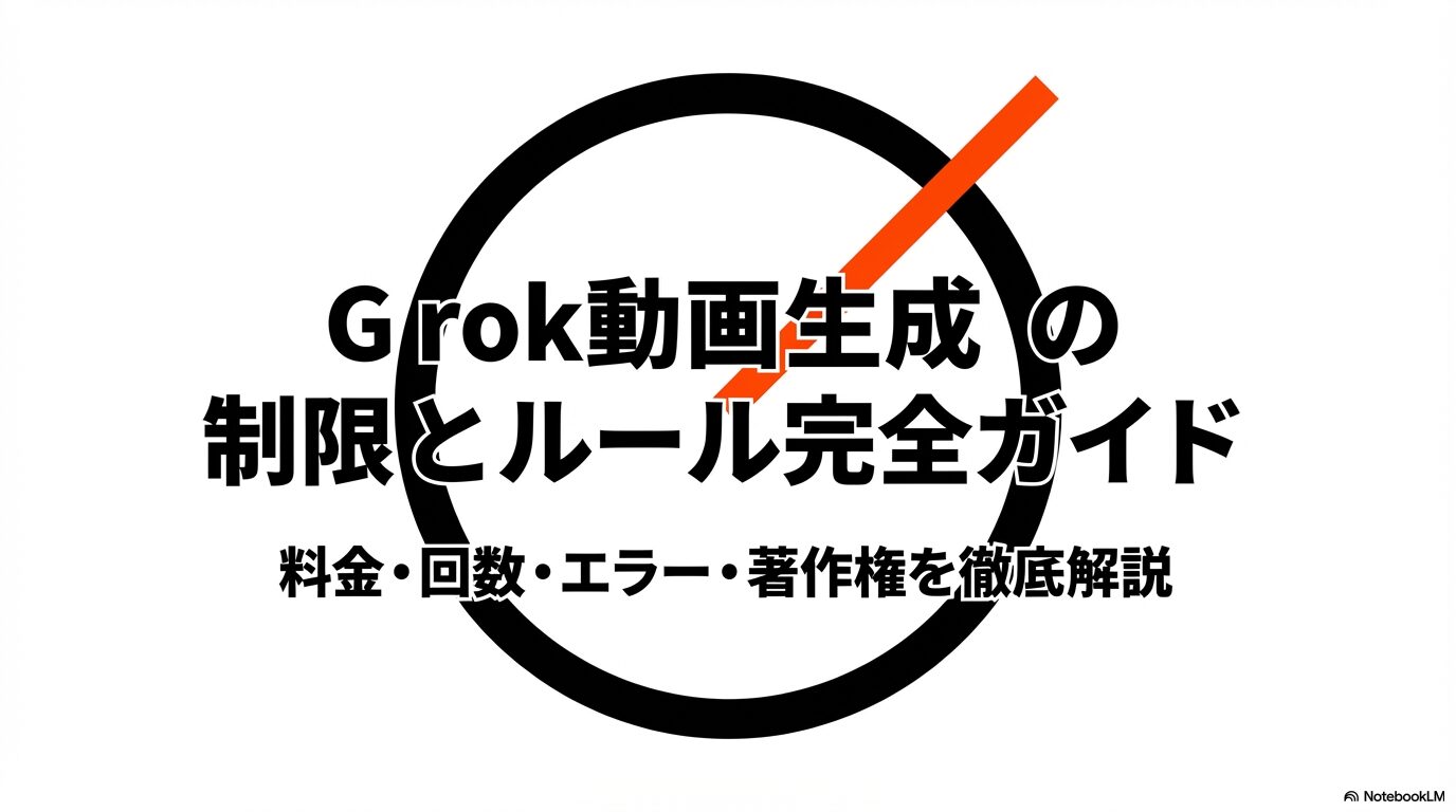 Grok動画生成の制限とルール(料金・回数・エラー・著作権)を徹底解説した完全ガイドのタイトルスライド