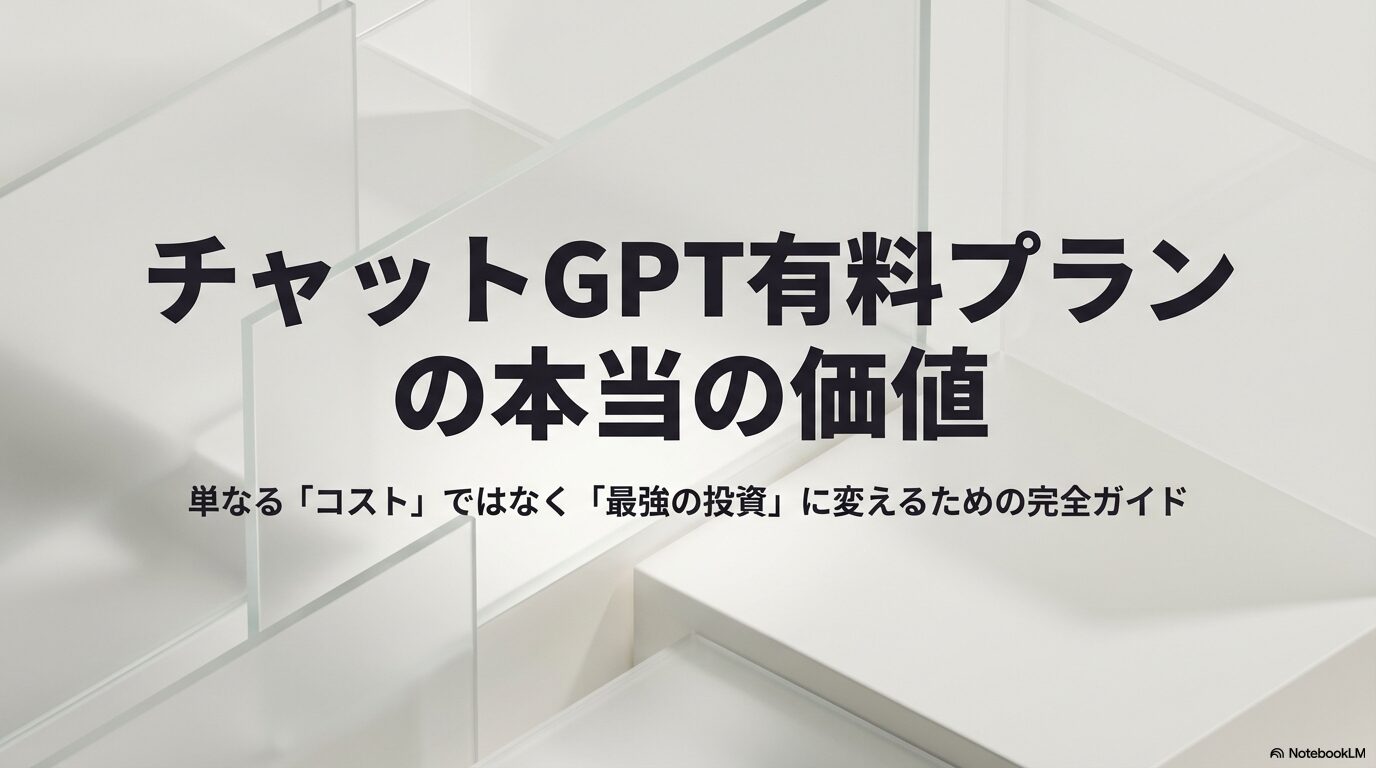 ChatGPT有料プランの本当の価値と、最強の投資に変えるための完全ガイドの表紙スライド