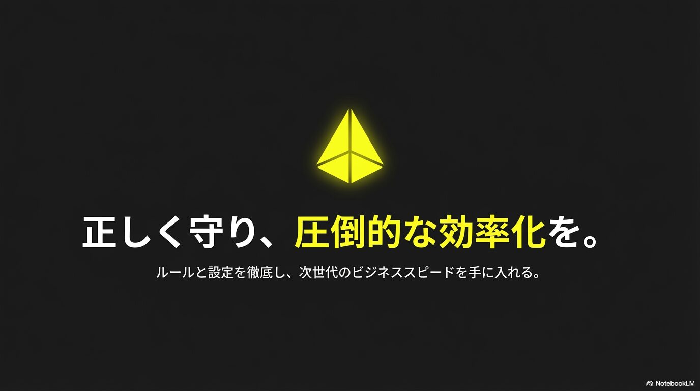 ルールと設定を徹底し、次世代のビジネススピードを手に入れることを表現したピラミッド型の図解