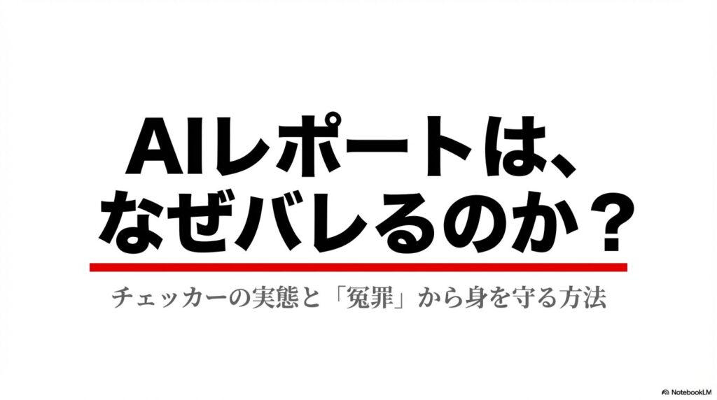 「AIレポートは、なぜバレるのか？チェッカーの実態と冤罪から身を守る方法」と書かれた記事のタイトル画像