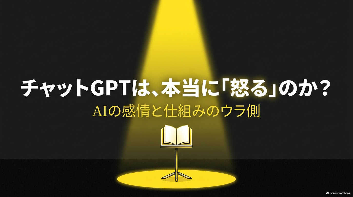 チャットGPTが本当に怒るのか、AIの感情と仕組みの裏側を解説するスライドの表紙画像