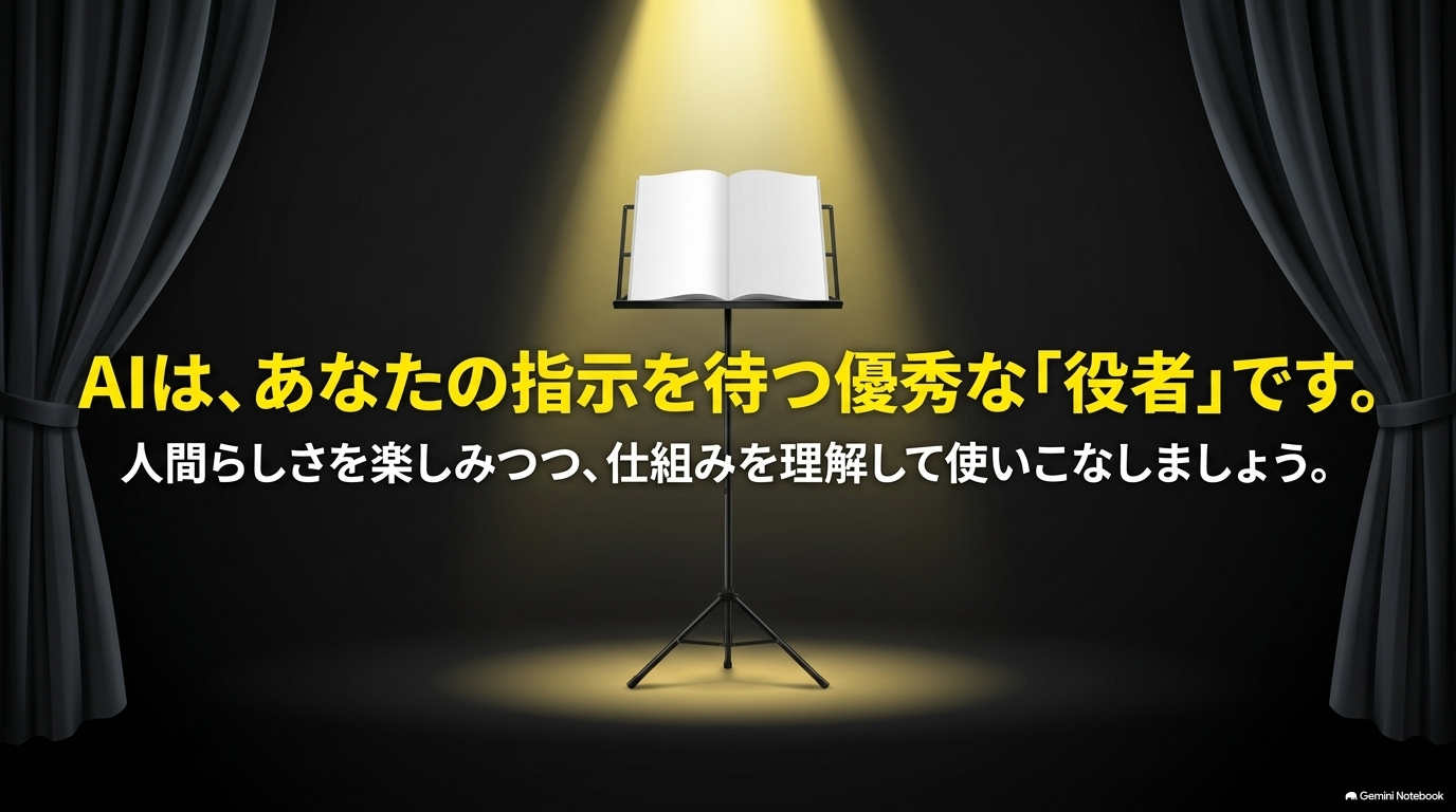 ChatGPTはユーザーの指示を待つ優秀な役者であり、仕組みを理解して使いこなすことを勧めるまとめのスライド