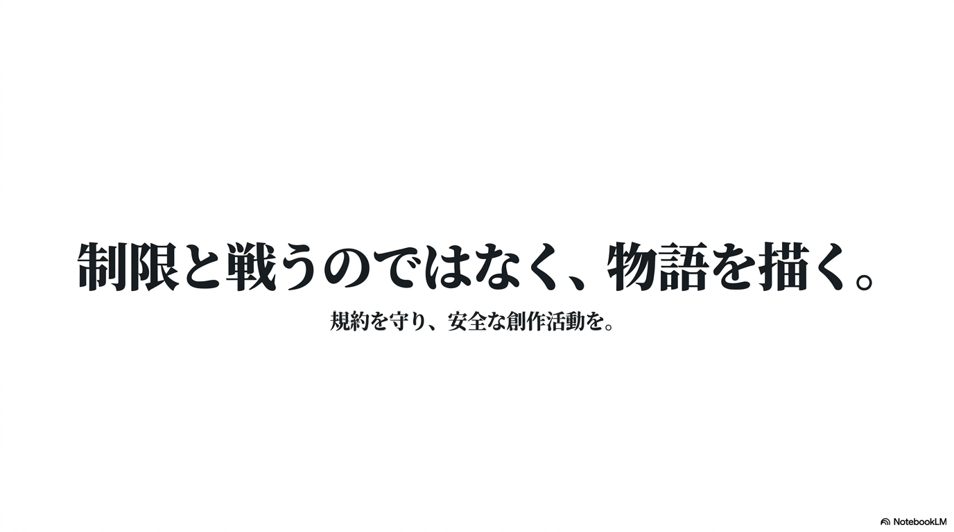 制限と戦うのではなく、物語を描く。規約を守り、安全な創作活動を。